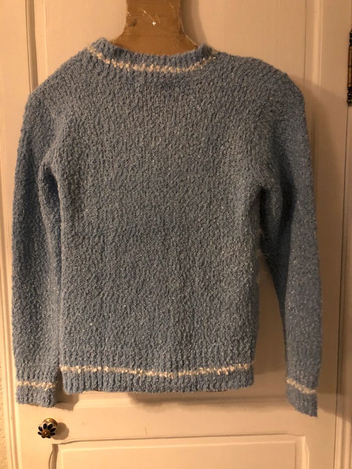 MM1- Pull 30% laine ciel et blanc fantaisie vintage TM/L (38-40) - photo numéro 2