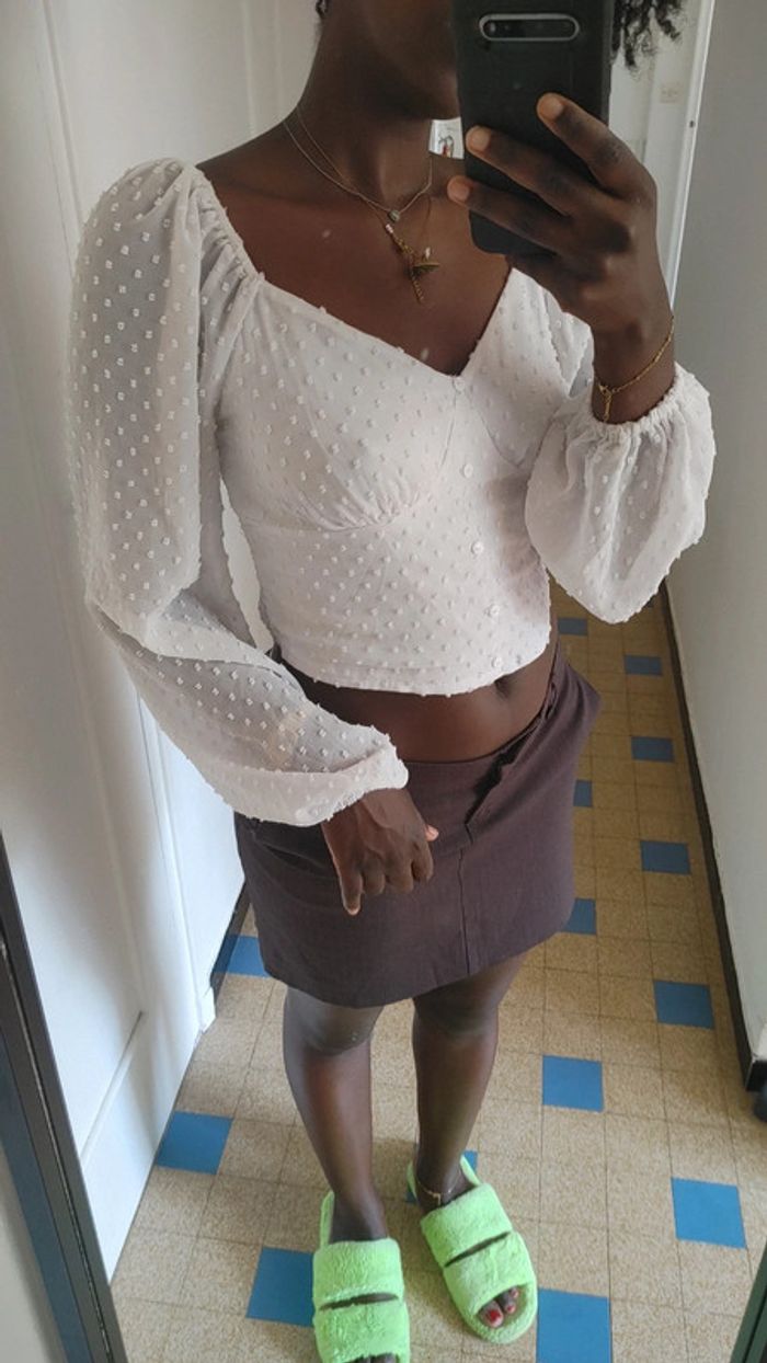 Top décolleté blanche manches longues - photo numéro 2