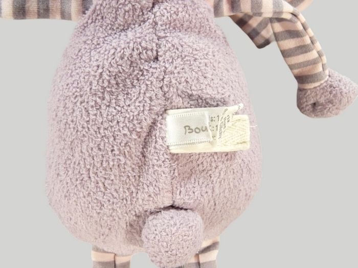 Doudou lapin pantin velours et jersey violet rose rayures Bout'chou 37 cm - photo numéro 4