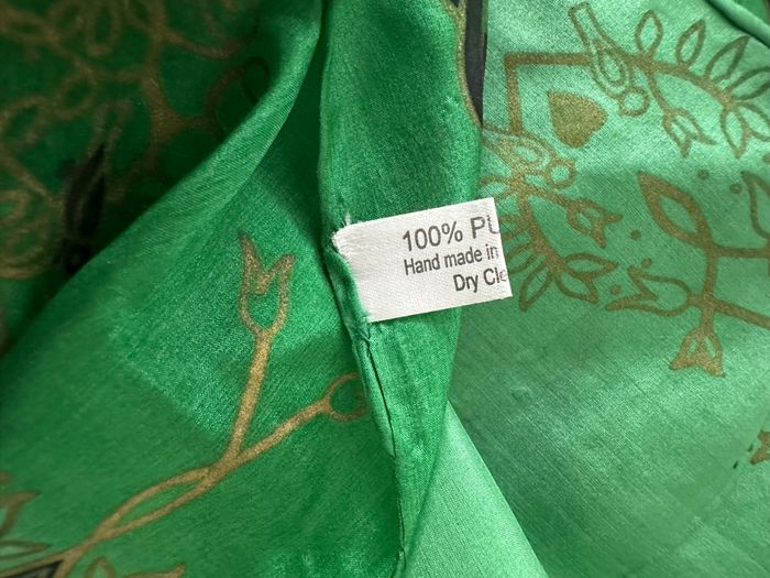 Foulard étole en soie verte et dorée Vintage 40x130cm - photo numéro 7