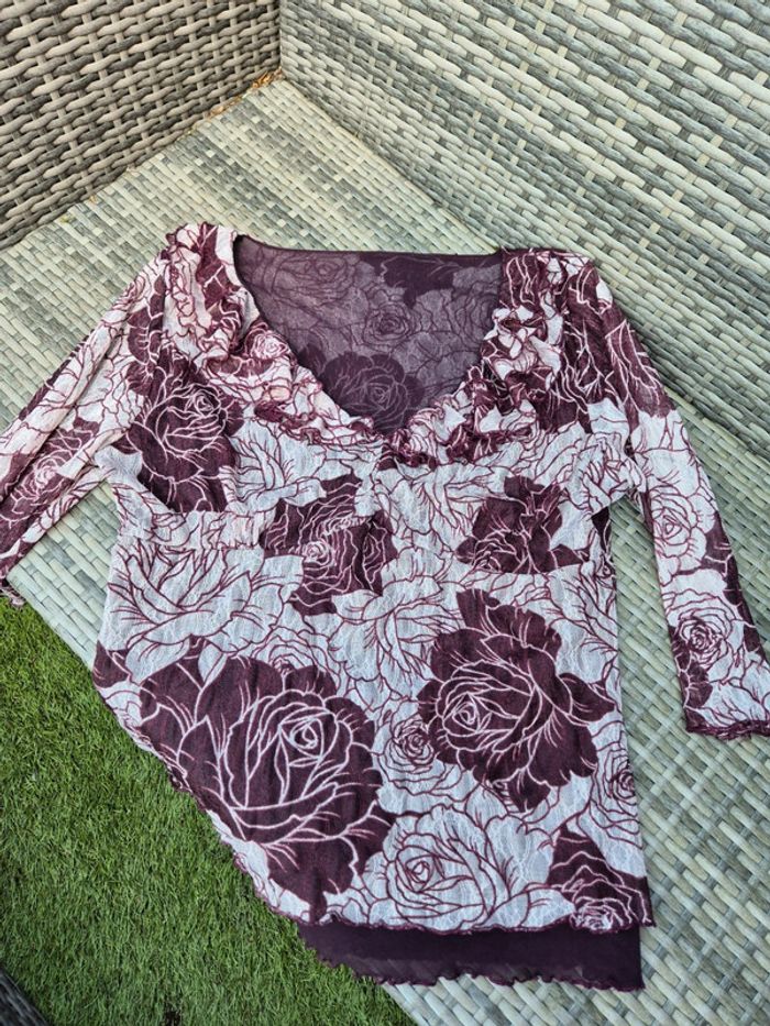 Chemisier / blouse imprimé à manches 3/4 T. 40/42 - photo numéro 5
