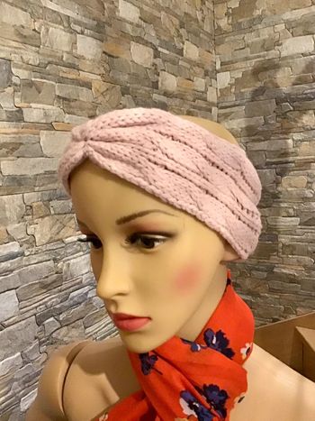 Bandeau tête hiver rose en laine acrylique taille unique femme