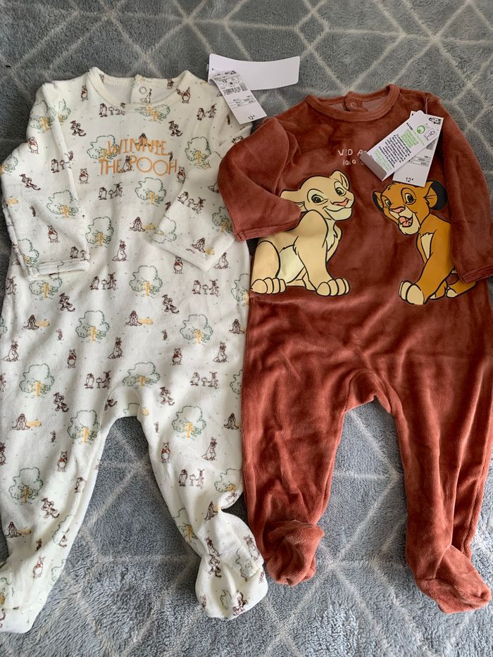 Lot de 2 pyjamas disney mixte en velours taille 12 mois