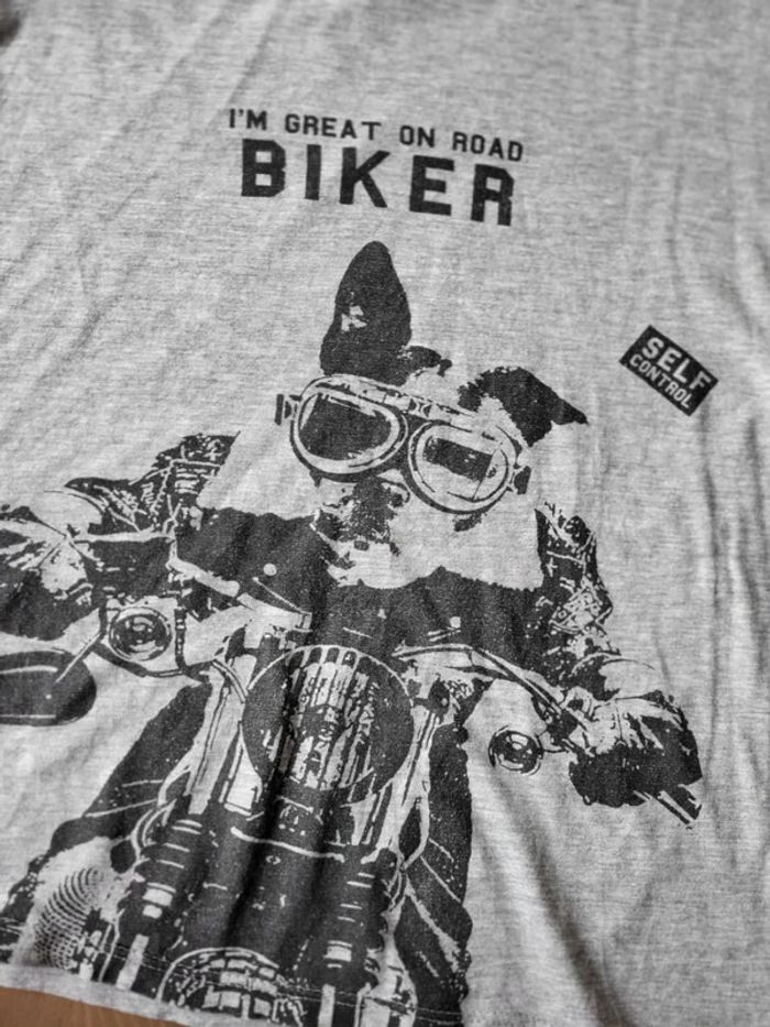 Tee shirt 13-14 ans chien sur moto Biker - photo numéro 3