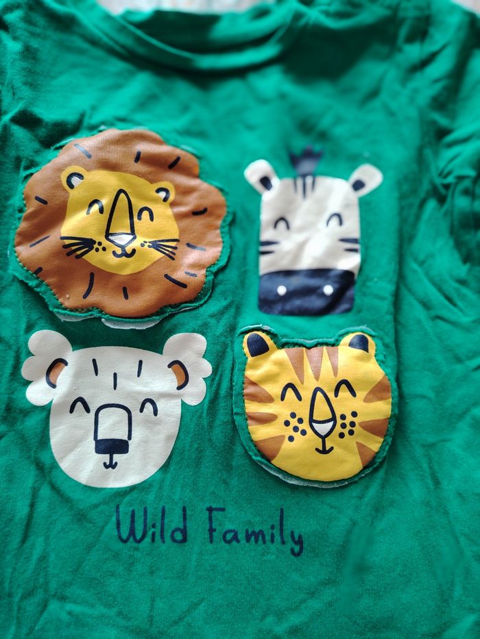 T-shirt à manches longues vert et motif animalier taille 92 cm - photo numéro 2