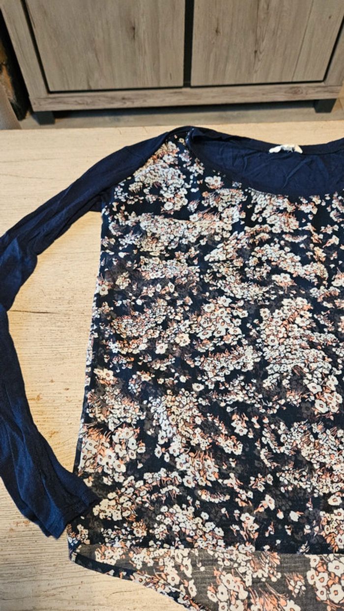 Blouse légère bleue à manches longues, motif fleuri, Aeropostale, taille L - photo numéro 5