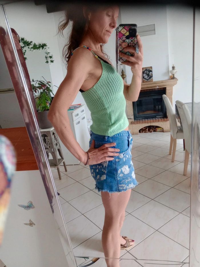 Débardeur femme XS en crochet menthe c85 - photo numéro 5