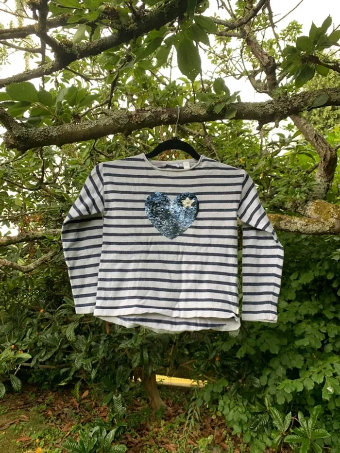 Pull marinière réversible à sequin okaidi fille 8 ans - photo numéro 2