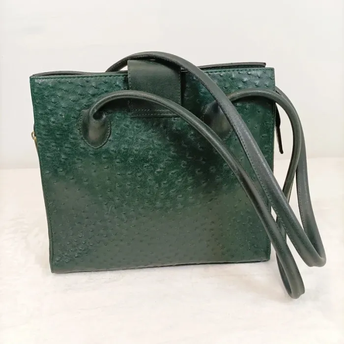 Sac effet cuir autruche vert foncé - fermeture dorée - Anses - style chic rétro S010 - photo numéro 2