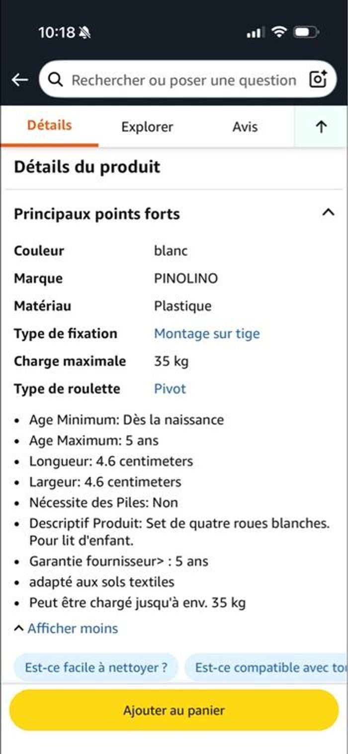 Pied roulette pour lit ou trotteur - photo numéro 3