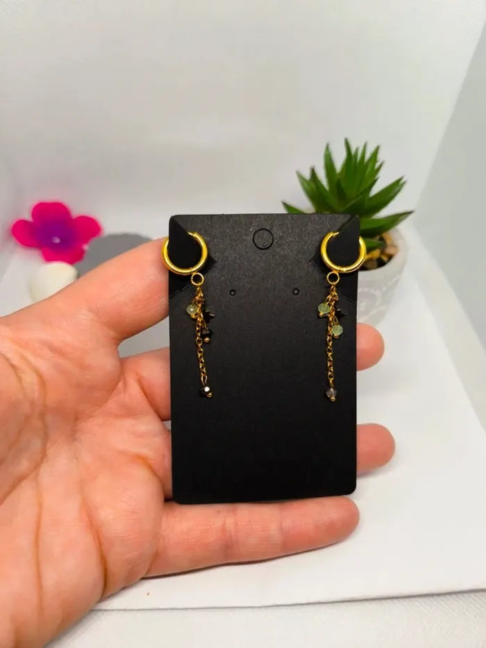 Boucles d'oreilles dorées étoile polaire et perles vertes et noires - photo numéro 9