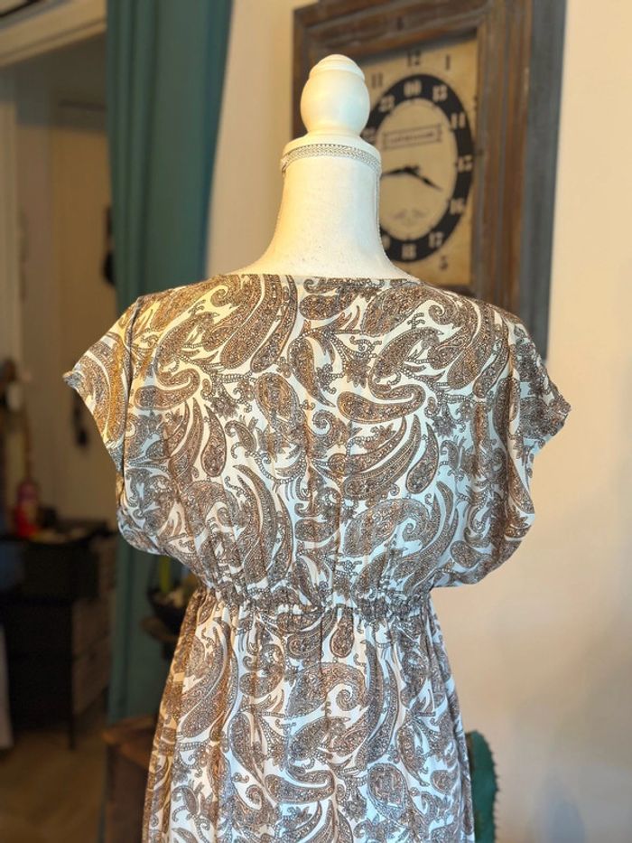 Robe longue fluide bleu à motif cachemire beige écru – Taille unique - photo numéro 6