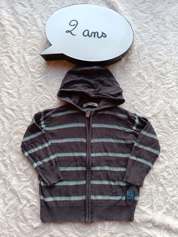 Gilet fin zippé avec capuche Garçon 2 ans Tao 100% coton