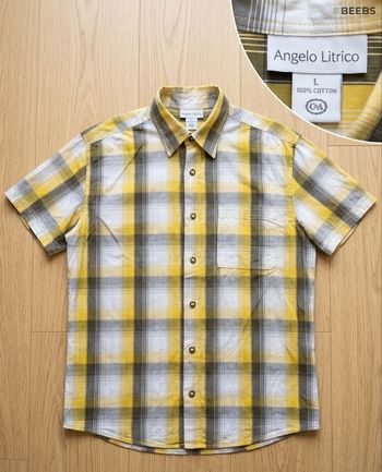 Chemise Manches Courtes Angelo Litrico - Carreaux Jaune & Gris