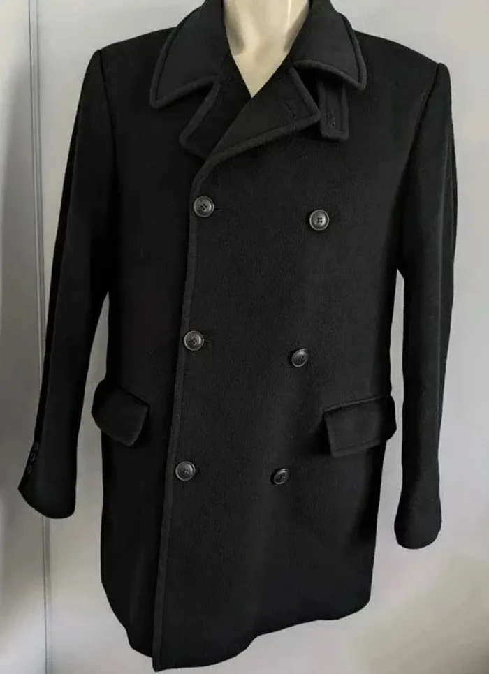 Manteau caban noir en laine et cachemire - taille 54 (L) - photo numéro 4