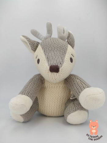 Peluche Renne en tricot gris crème Kid Land