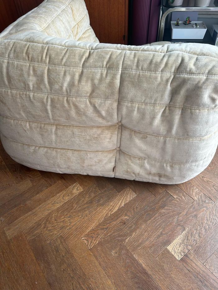 Canapé d’angle TOGO Ligne Roset Michel Ducaroy vintage velours beige 1970 - photo numéro 4