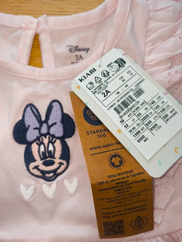 Robe neuve Kiabi 2 ans Disney Minnie fille rose neuve étiquette - photo numéro 3