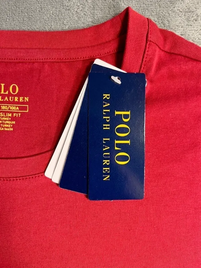 T-shirt Ralph Lauren Crewneck Embroidered Burgundy Yellow Poney – Taille L - photo numéro 4