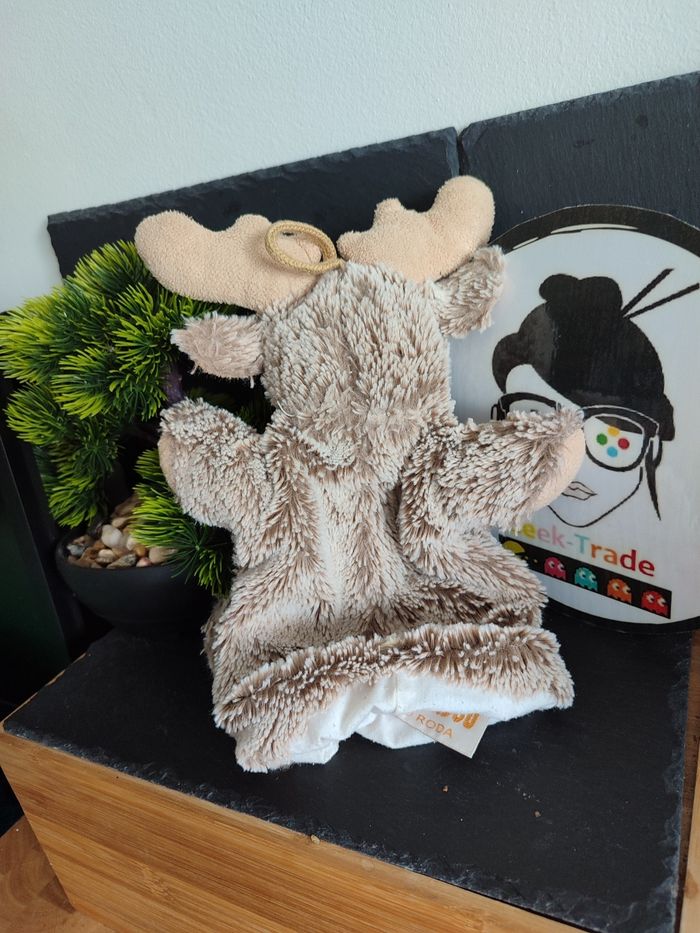 doudou marionnette à main élan caribou cerf marron beige gris blanc roda rodadou - photo numéro 2
