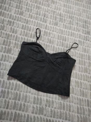 Top haut bustier débardeur court noir en lin NAF Naf taille 40 L