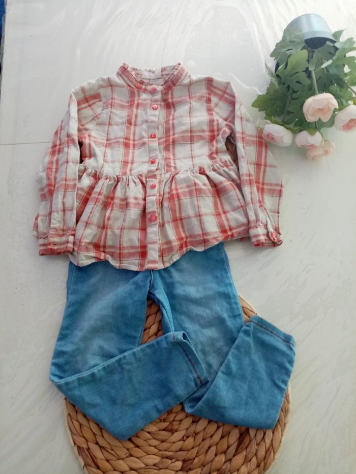 4/5 ans ensemble original Marines et orchestra chemise a carreaux et jean prinr ete/excellent état - photo numéro 4