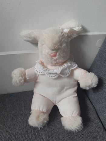 Peluche / doudou vintage Lapin blanc et rose