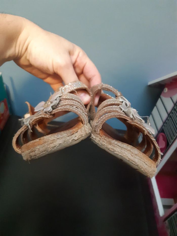 Sandales été fille 25 Vertbaudet cuir paillettes dorées - photo numéro 2