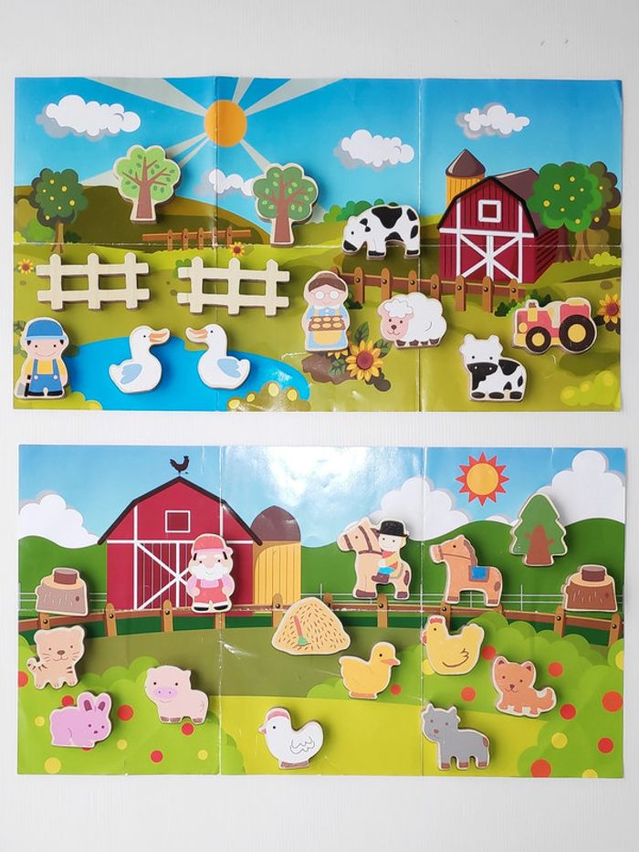 2 scènes de la ferme avec pièces en bois