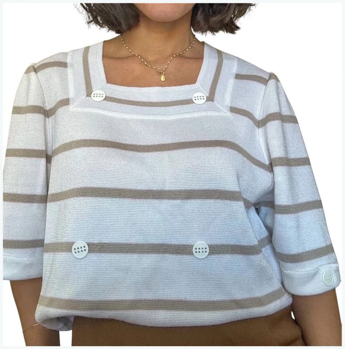 Haut Nina Ricci en maille blanc et beige taille XL - très bon état - photo numéro 3