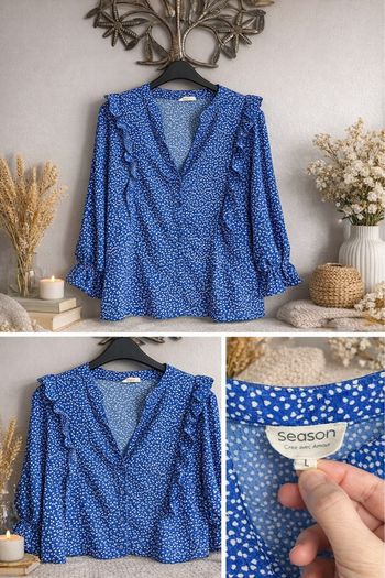 Chemisier léger bleu à cœur blanc femme T40 season