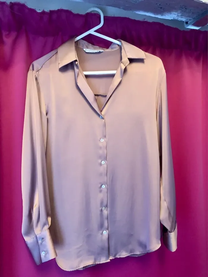 Chemise soie rose pale