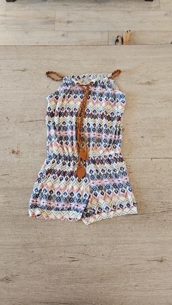 Combi short beige à motifs, bretelles règlable, Made In Italy, 10 ans, nickel