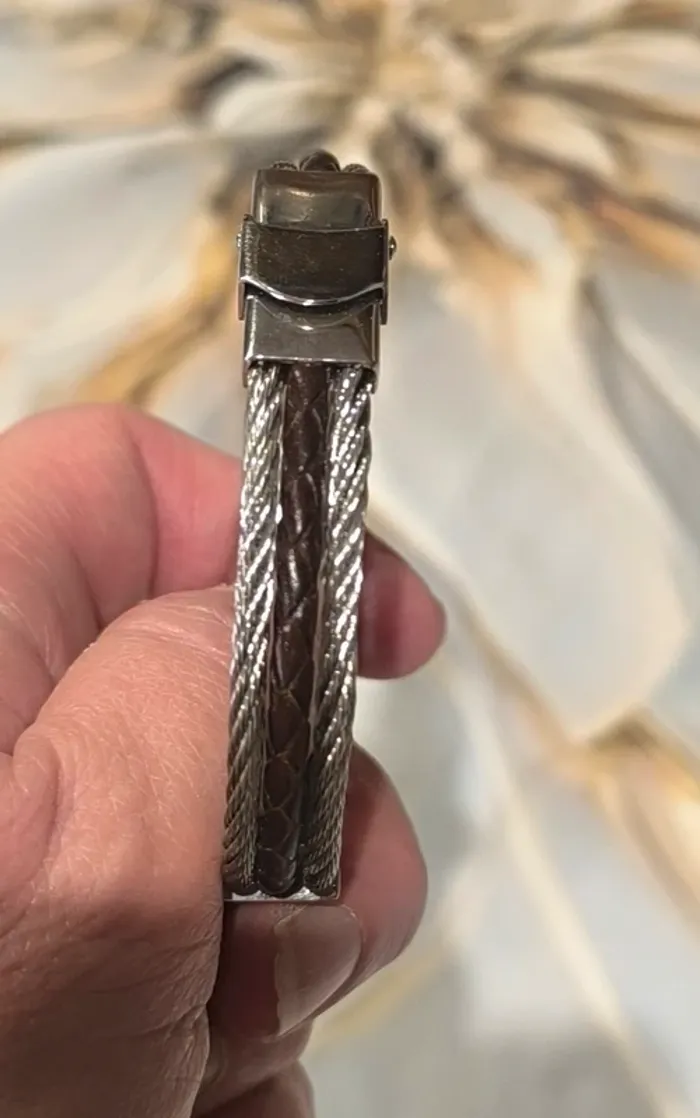 Bracelet acier et cuir homme - photo numéro 2