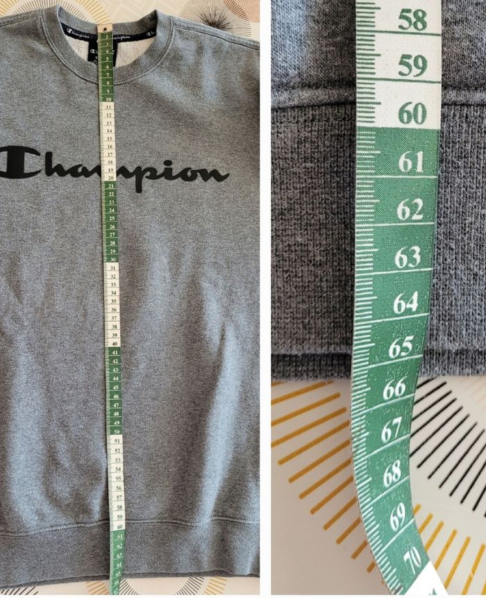 Champion Sweat ML TS- Gris Chiné-Gros logo Noir Devant-Coupe Droite en TBE - photo numéro 7