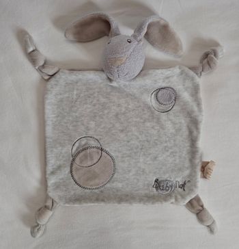Doudou plat rectangle Lapin gris - Cercles - Noeuds - Baby Nat