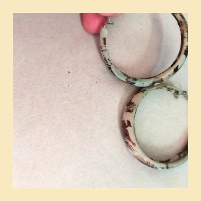 Créoles vintage en tissu imprimé - photo numéro 4