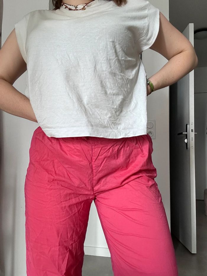 Pantalon fluide rose – Taille M – Jambes larges – À cordons - photo numéro 4