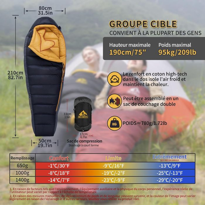 [NEUF] Sac de Couchage en Duvet 680 FP BUERTS de -1 °C à -13 °C - photo numéro 6