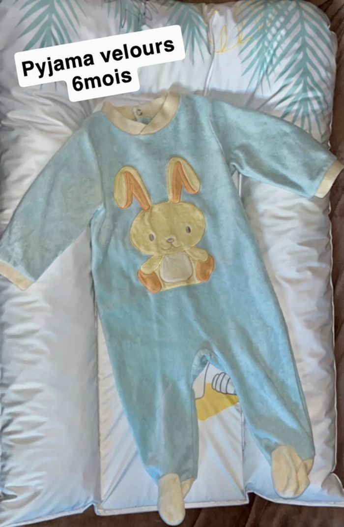 Pyjama velours lapin bleu et jaune 6mois gemo