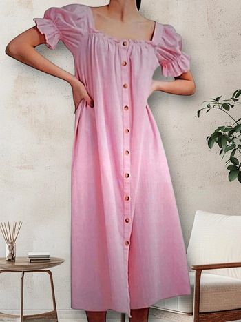 Robe chemise 100% coton rose pâle avec manches courtes froufrous. 42/44. Neuve