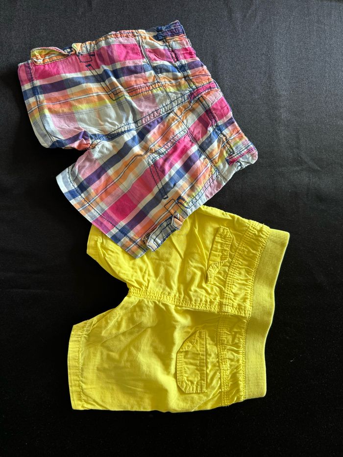 Lot 2 shorts 18 mois jaune et rayures roses - photo numéro 2