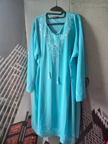 Ensemble pantalon + tunique longue bleu turquoise