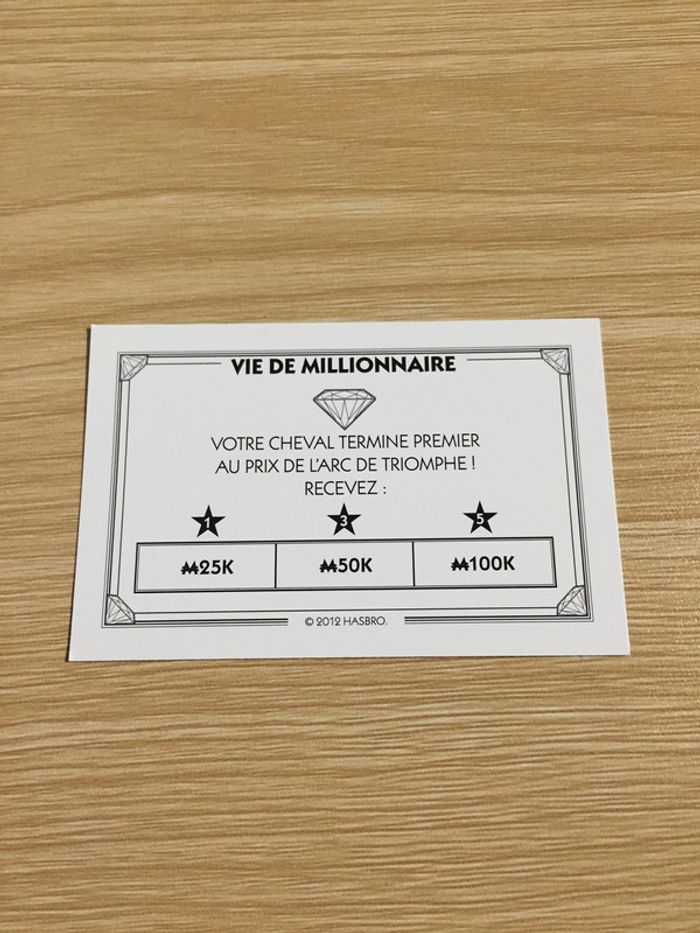 Carte vie de millionnaire votre cheval pièce détachée jeu de société Monopoly Millionnaire #A45