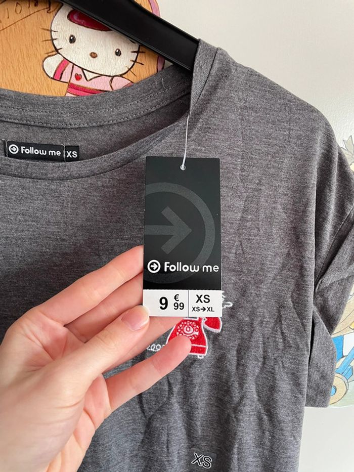 Tee shirt à manches courtes gris foncé à motifs, taille Xs, marque Gemo - photo numéro 2