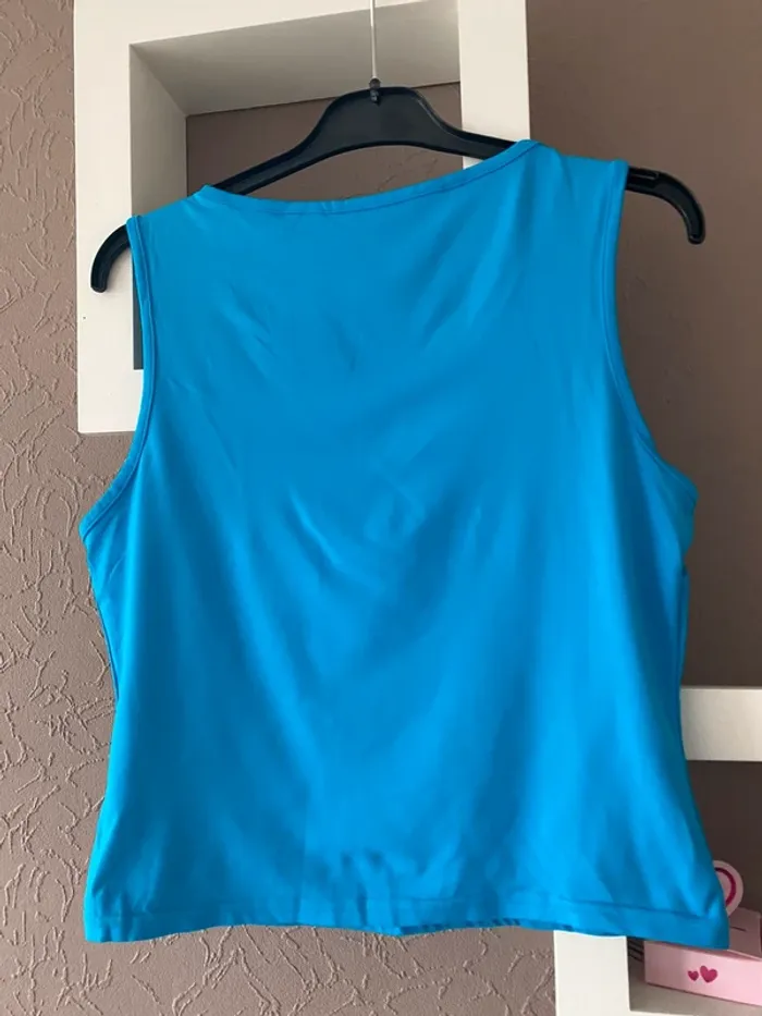 T shirt col V turquoise - photo numéro 2