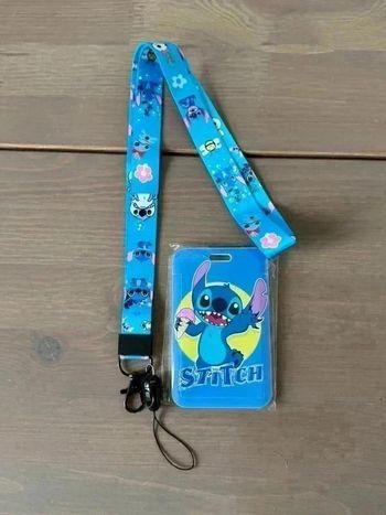 Lanyard et porte-carte Stitch bleu neuf