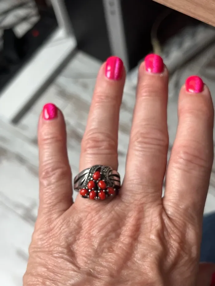 Bague ancienne en argent et corail rouge - photo numéro 9