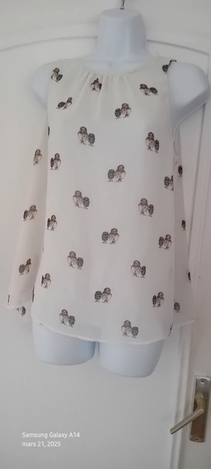 Blouse sans manches dos ouvert motif chouettes femme S trafaluc zara - photo numéro 11