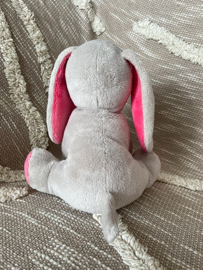 Peluche Doudou 18cm Arthur et Lola chien gris blanc et rose fleur très bon état - photo numéro 3